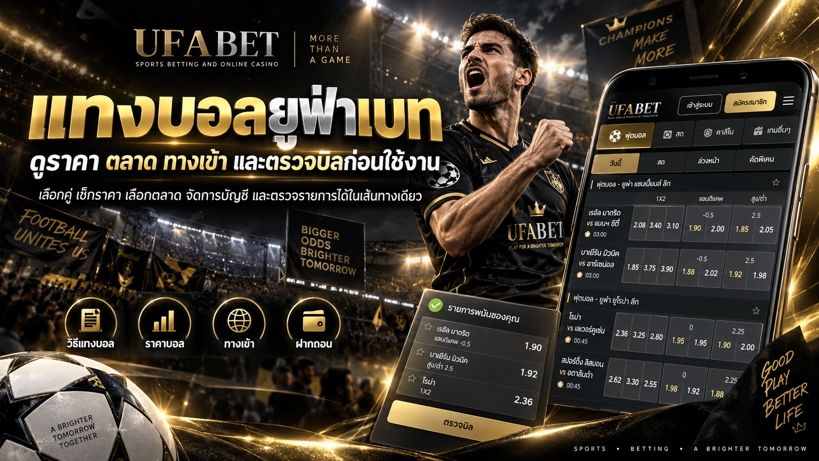แบนเนอร์แทงบอลยูฟ่าเบท 2026 พร้อมราคาบอล ตลาด ทางเข้า และการตรวจบิล